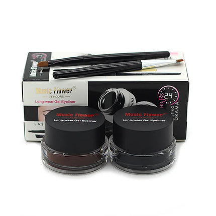 Music Flower 2pcs/Kit Eyeliner Gel Cream Natural Brown Makeup Eye Liner With Brush Easy to Draw Arrows Waterproof Eye Cosmetics