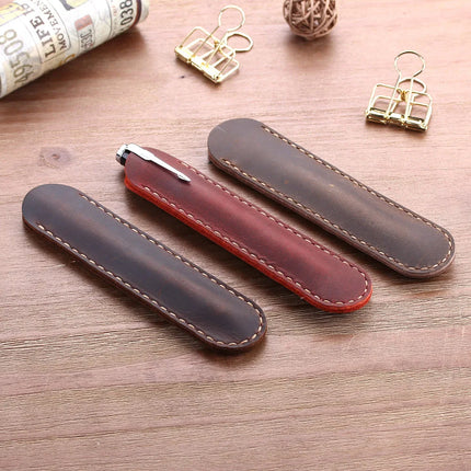 Handmade Genuine Leather Pen Bag, Cowhide Fountain Pen Case Holder, Vintage Retro Style Accessories For Travel Journal