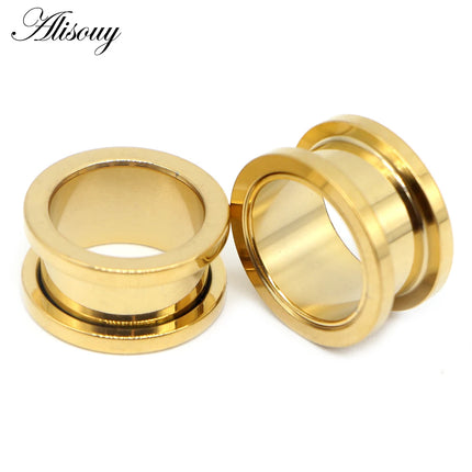 New 2pcs Colorful Anodized Stainless Steel Screw Fit Ear Flesh Tunnel Earring Plug Expander Body Jewelry Piercing Earlet Gauges