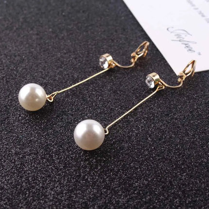 Korea Style Fashion Cute Ear Wire Clip Earrings Non Piercing Female Models Long Pearl No Ear Hole Jewelry women Earrings
