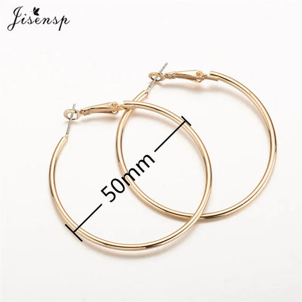 Jisensp 30/40/50/60mm Trendy Large Hoop Earrings Smooth Circle Earrings for Women Jewelry Hyperbole Oversizes Accessories