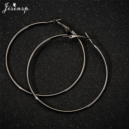 Jisensp 30/40/50/60mm Trendy Large Hoop Earrings Smooth Circle Earrings for Women Jewelry Hyperbole Oversizes Accessories