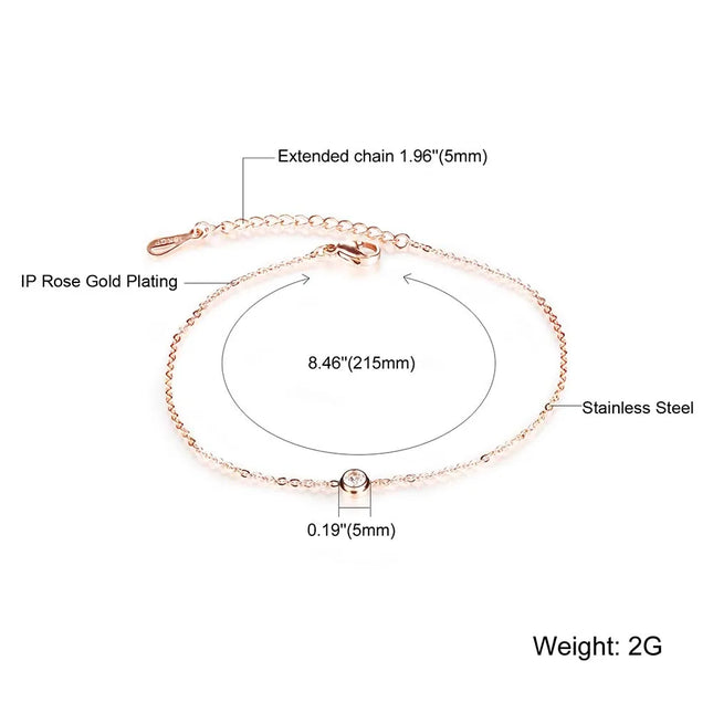 Lokaer Cubic Zirconia Anklet Foot Jewelry Rose Gold Color Anklet Bracelet Leg Chain Stainless Steel Anklets Women Jewelry A19034