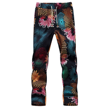 Summer New Men Thin Flower Pants 2024Teen Fashion High Street Lace-Up Ankle-Length Trousers Size 6XL-M