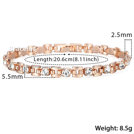 5.5mm 585 Rose Gold Color Bracelet For Womens Girls Square Bismark Gold Tone Cubic Zirconia Stone Link Bracelet  GB433
