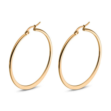 1 Pair Women Hypoallergenic Stainless Steel Rounded Smooth Big Large Hoop Earrings Jewelry Size 30-60mm