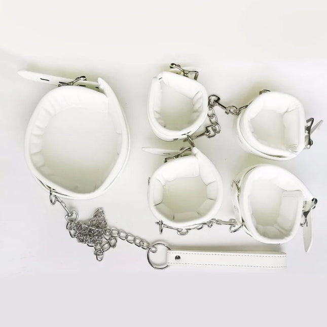 Thierry Luxury Soft White Bondage Restraints Handcuffs Collar Wrist Ankle Cuffs for Fetish Erotic Adult Games Couple Sex Product