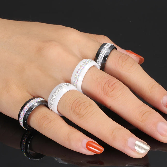 High Quality Women Jewelry Ring Wholesale Black And White Simple Style Comfortable Crystal Ceramic Rings for Women