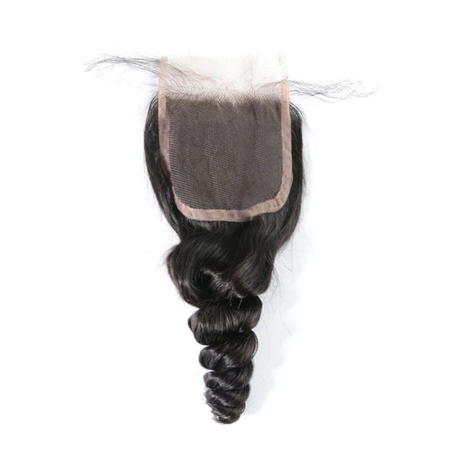 Ali Queen Hair Loose Wave Lace Closure Human Hair Brazilian Remy Hair Natural Color 10" - 20"  Free Part 4x4 Lace Frontal