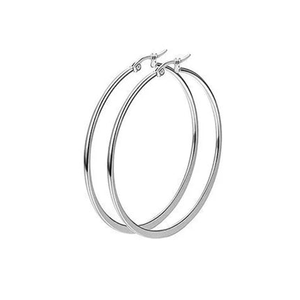 1 Pair Women Hypoallergenic Stainless Steel Rounded Smooth Big Large Hoop Earrings Jewelry Size 30-60mm