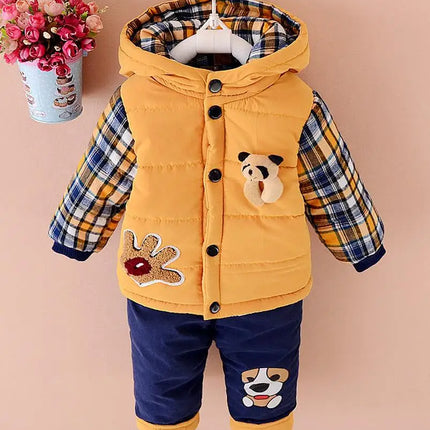 Winter Autumn Kids Thicken Velvet Hoodie Jacket And Pants Set Baby Boys 2-Piece Cotton Suit Children's Clothing