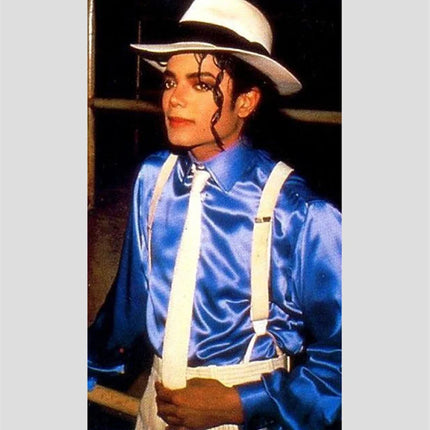Dance King Michael Jackson Smooth Criminal Blue Shine Shirt & Tie Thread Gluing Performance Halloween Show Clothing No Button