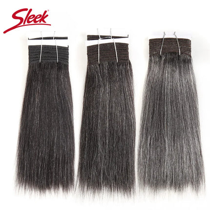Sleek Hair Peruvian Double Drawn Remy Human Hair Weave Short Yaki Straight #44 #34 #51 #280  Piano Gray Mix Color Bundles