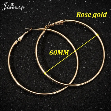 Jisensp 30/40/50/60mm Trendy Large Hoop Earrings Smooth Circle Earrings for Women Jewelry Hyperbole Oversizes Accessories