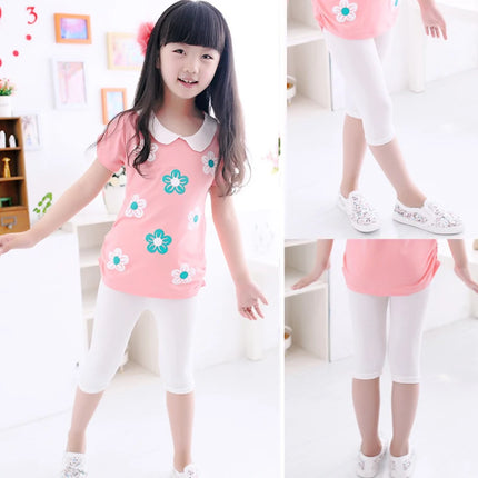 3-10 Years Girls' Knee-Length Cropped Pants - Candy Color Children's Bottoms for Spring-Summer All-Matches Leggings