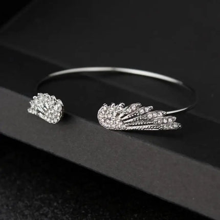 Wholesale Angel Wings Bracelet Adjustable Women Silver Cuff Feather Jewelry Gift Open Bracelet Silver Crystal Pulseira Feminina