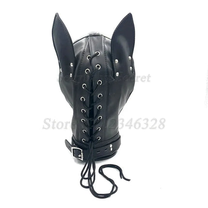 PU Leather Dog Headgear BDSM Bondage Mask Full Head Harness Fetish Blindfold Zipper Sex Slave Head Hood Sex Toys For Couples