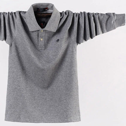 2025 New Men's POLO Shirt, Men's Business Casual, Cotton, Autumn, Long-Sleeved, Large Size Lapel POLO Shirt, Large Size 6XL 7XL