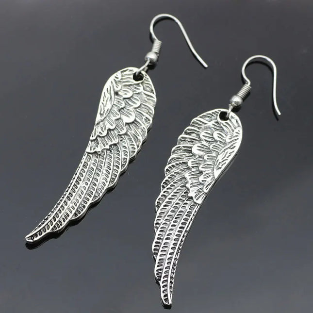 2023 Trend Punk Retro Angel Wings Earrings Drop Feather Hanging Dangle Metal Long Earring For Women Alloy Gothic Jewelry Stud