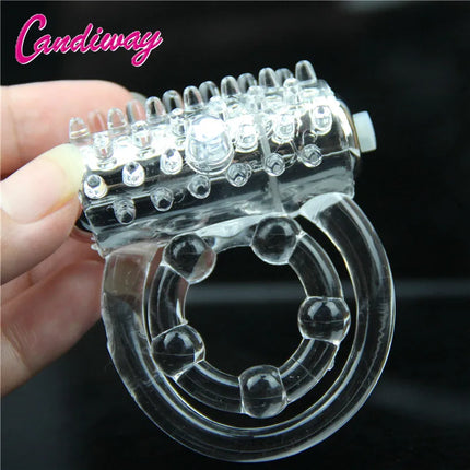 Double rings vibrator waterproof clitoris Massager masturbation Vibrating lasting cocking delay ejaculation vibe Sex Toy For man
