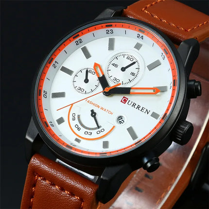 Top CURREN New Genuine Leather Watch Men Luxury Brand Quartz Watch Analog Display Date Casual Watch Men Watches relogio feminino