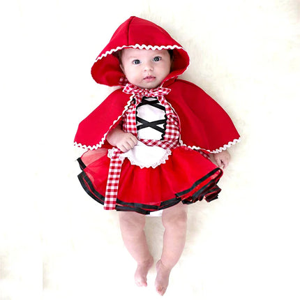 Newborn Baby Girls Tutu Dress + Cape Cloak Outfit Little Red Riding Hood Cosplay Photo Prop Costume Party Dresses Baby Clothes