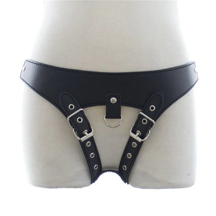Alluring Leather female Chastity belt body restraint harness bondage with cock ring adult fetish sex game toy for women