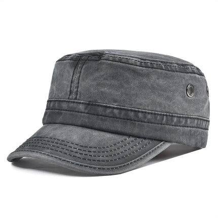 VOBOOM Washed Cotton Military Cadet Army Caps for Men Unique Design Adjustable Vintage Flat Top Hats with Air Hole