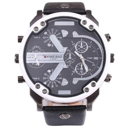 Brand Big Dial Steel Strip Dual Time Display Men Watches Chronograph Quartz Military Wristwatch Relogio Masculino Hombre Reloj