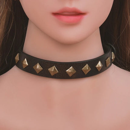 Brown Vintage Genuine Leather Sex Bdsm Collar Punk Rivet Slave Bondage Collar Bdsm Fetish Sex Toys For Woman Couples Sm Toys