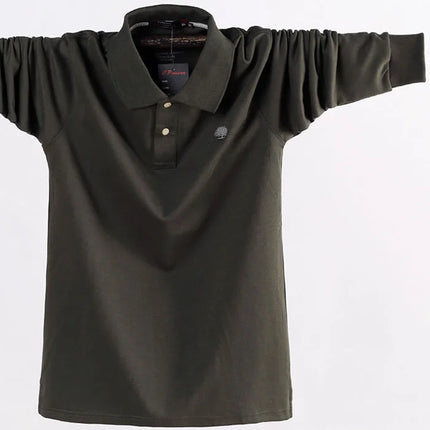 2025 New Men's POLO Shirt, Men's Business Casual, Cotton, Autumn, Long-Sleeved, Large Size Lapel POLO Shirt, Large Size 6XL 7XL