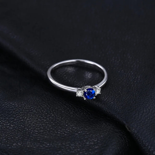 JewelryPalace Created Blue Sapphire 925 Sterling Silver 3 Stones Promise Ring for Women Fashion Gemstone Jewelry Wedding Gift