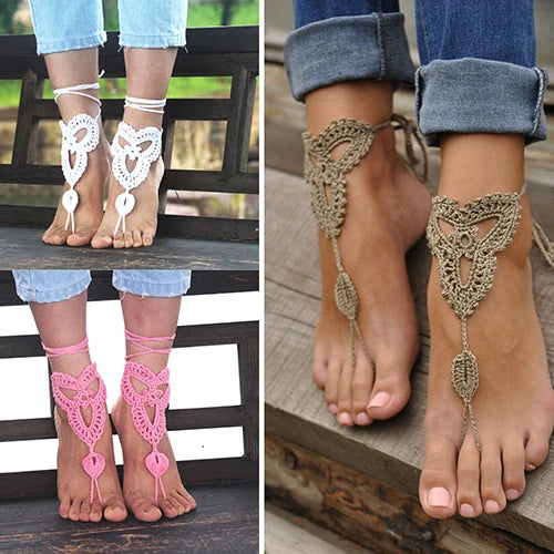 Hot Women Girl's Barefoot Anklet Crochet Cotton Ankle Chain Sandal Bracelet Foot Jewelry 6Y3J 7ELO BDWP