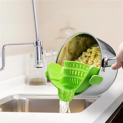 LMETJMA 6 Color Universal Clip on Strainer Adjustable Silicone Strain Pot   Strainer Colander For Pasta Fruit Vegetable JT-007