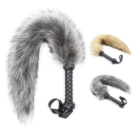 PU Leather Handle Fox Tail Fur Whip Fetish Spanking Paddle Bondage Flogger Whip BDSM Flirt Slave Erotic Sex Toys For Couples