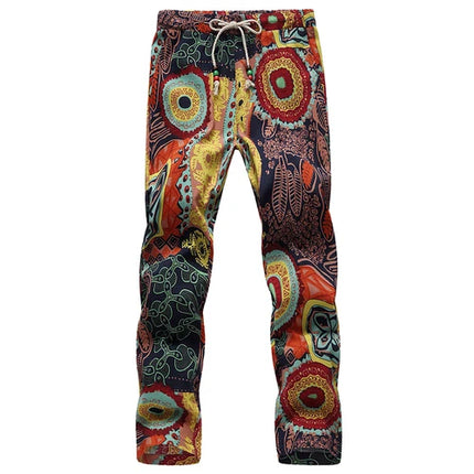Summer New Men Thin Flower Pants 2024Teen Fashion High Street Lace-Up Ankle-Length Trousers Size 6XL-M