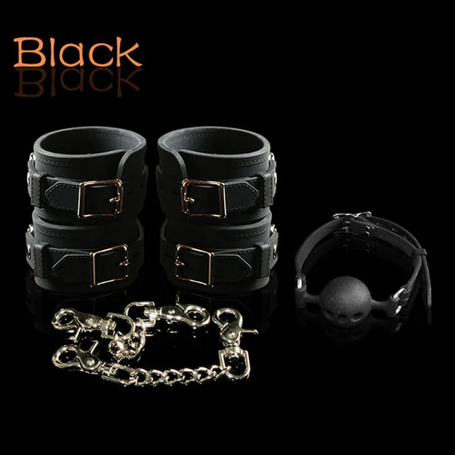 Pure silicone hand ankle cuffs open mouth gag adult games slave bdsm fetish sex toys for couples handcuffs gag ball bondage kit