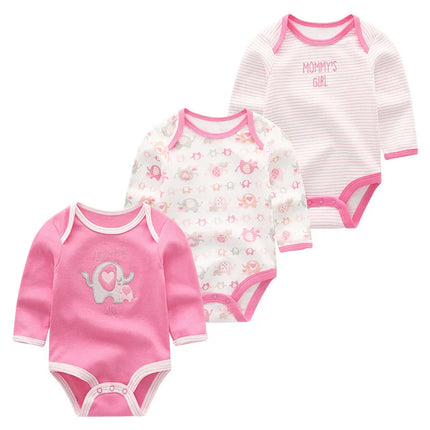 Baby Girl Fall Jumpsuit Long Sleeve 3Pcs Pure Cotton Newborn Bodysuits Round Collar Toddler Boy Clothes Set Infant Cute Costume