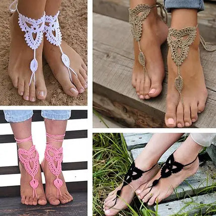 Hot Women Girl's Barefoot Anklet Crochet Cotton Ankle Chain Sandal Bracelet Foot Jewelry 6Y3J 7ELO BDWP