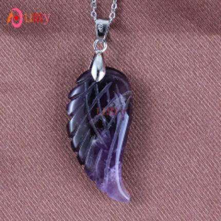 KFT Natural Stones 35mm Carve Angel Wing Pendants Rock Crystal Opalite Fluorite Lapis Lazuli Rhodonite Pendant Women Men Jewelry