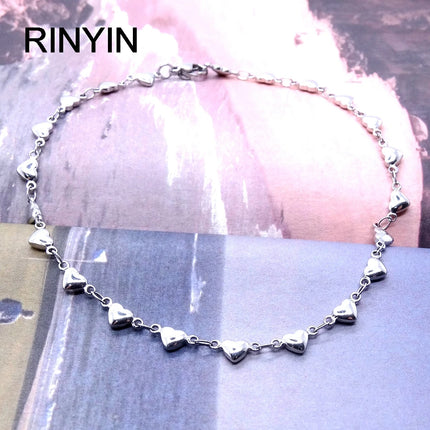 Women Ankel Bracelets Stainless Steel Anklets Heart and Heart Charm 9/10/11 Inches Cute Fashion Jewelry Factory Offer