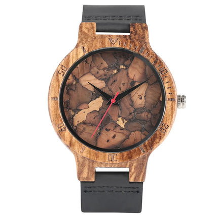 Unique Irregular Pattern Display Wood Watches Quartz Timepiece Men's Genuine Leather Casual Hot Fashion Male Wooden Clock reloj