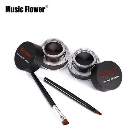 Music Flower 2pcs/Kit Eyeliner Gel Cream Natural Brown Makeup Eye Liner With Brush Easy to Draw Arrows Waterproof Eye Cosmetics