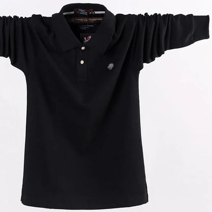2025 New Men's POLO Shirt, Men's Business Casual, Cotton, Autumn, Long-Sleeved, Large Size Lapel POLO Shirt, Large Size 6XL 7XL