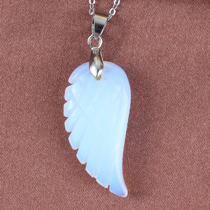 KFT Natural Stones 35mm Carve Angel Wing Pendants Rock Crystal Opalite Fluorite Lapis Lazuli Rhodonite Pendant Women Men Jewelry