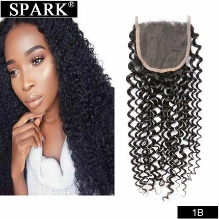 Spark Ombre Brazilian Kinky Curly Human Hair Lace Closure 8-22inch 1B/30&1B/27 Color With 1B/4/30&1B/4/27 Remy Hair Extensions