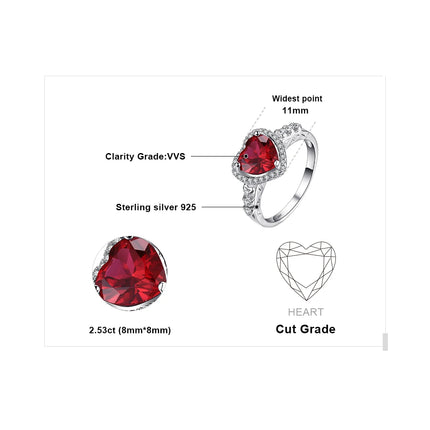 JewelryPalace Heart Love Created Red Ruby 925 Sterling Silver Rings for Women Fashion Gemstone Jewelry Halo Engagement Band