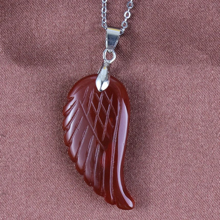 KFT Natural Stones 35mm Carve Angel Wing Pendants Rock Crystal Opalite Fluorite Lapis Lazuli Rhodonite Pendant Women Men Jewelry