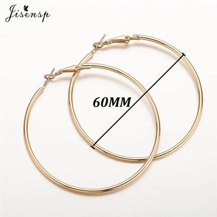 Jisensp 30/40/50/60mm Trendy Large Hoop Earrings Smooth Circle Earrings for Women Jewelry Hyperbole Oversizes Accessories