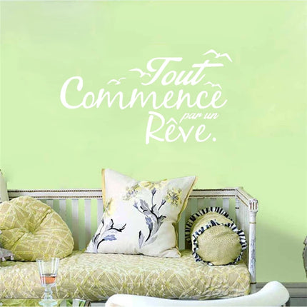 French Inspiration Quote Vinyl Wall Stickers Birds Letterings Dream Wall Decals Home Decor Bedroom Decoration